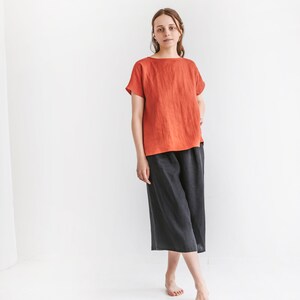 Loose Linen Top With Pleat in the Back / Kimono Sleeves Linen Wide ...