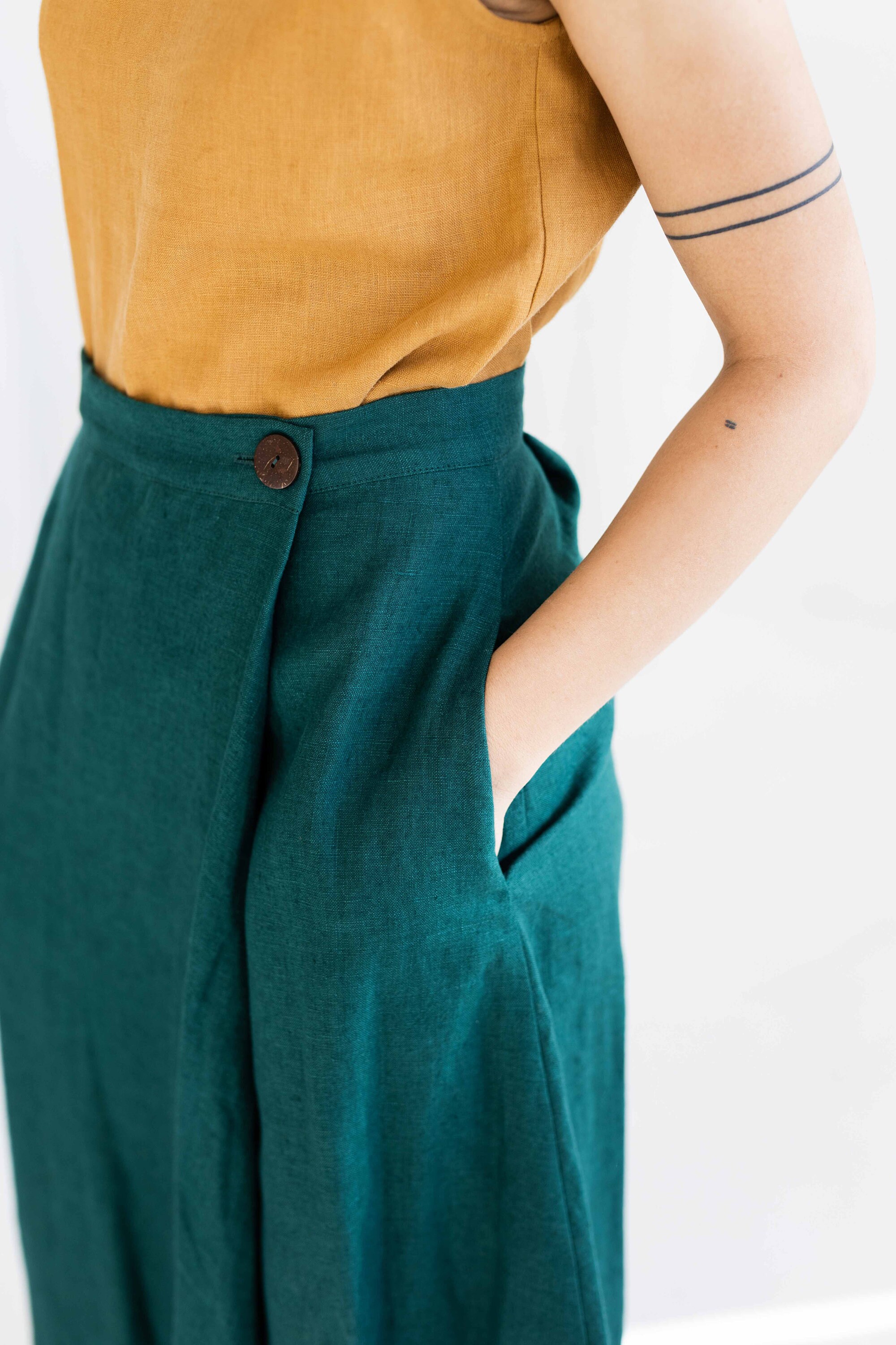 Dark Green Linen Wrap Skirt A Line Wrap Skirt With Pockets - Etsy