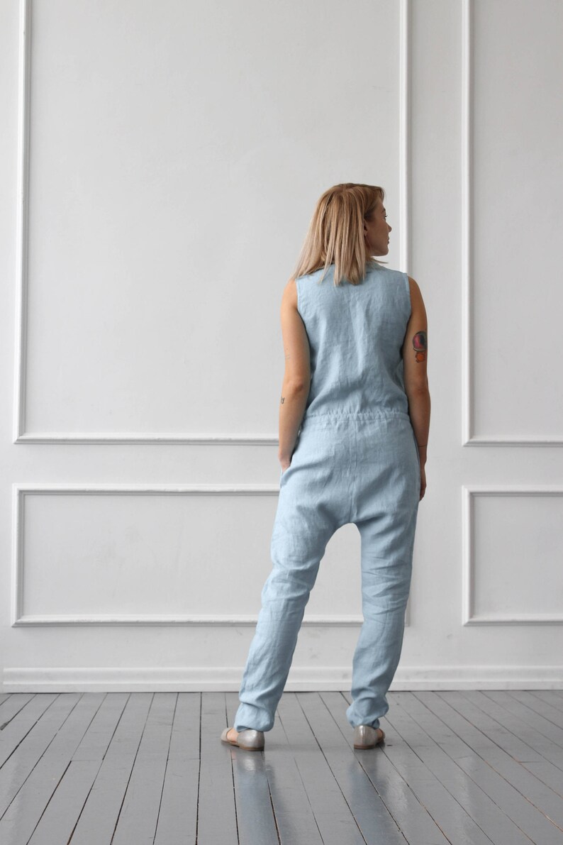 Linen jumpsuit with pockets harem jumpsuit baggy jumpsuit Etsy