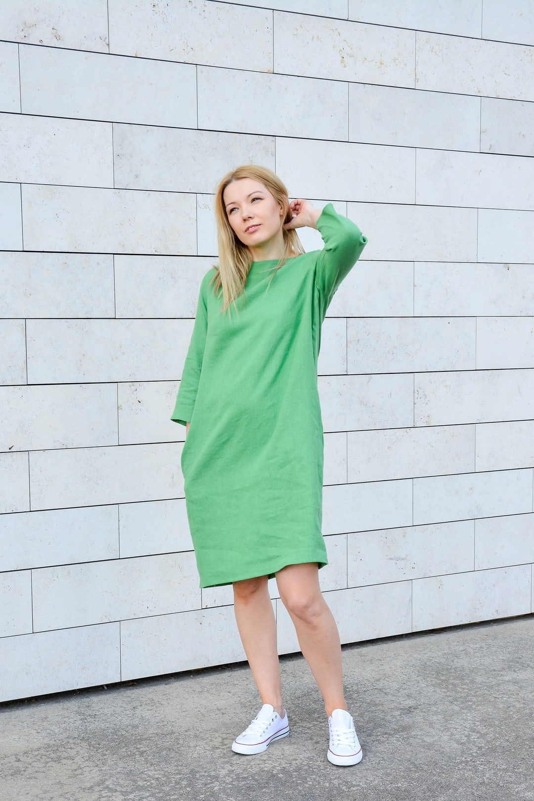 Lithuanian Green Linen Dress Pure Linen Dress Linen Midi - Etsy