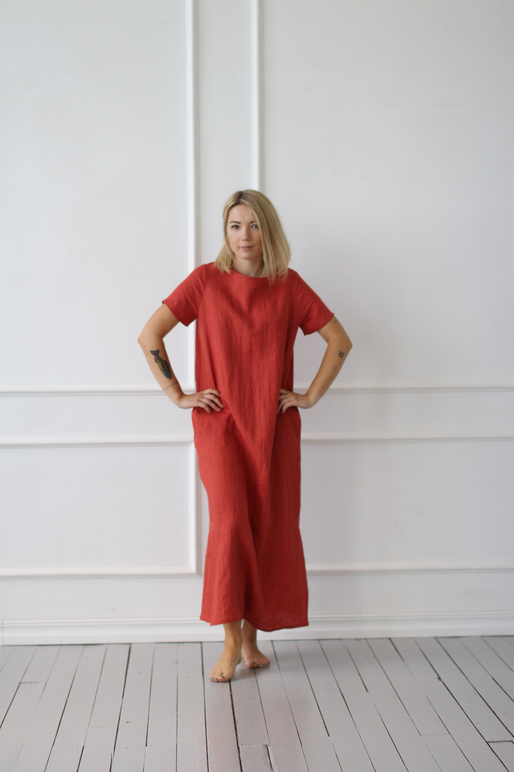 Long Linen Dress Lithuanian Linen Short Sleeve Dress With Etsy Canada