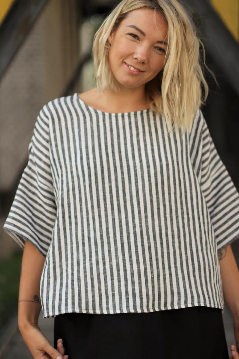 loose linen top with drop shoulder sleeves available in 31 color linen blouse Square linen top oversized linen top