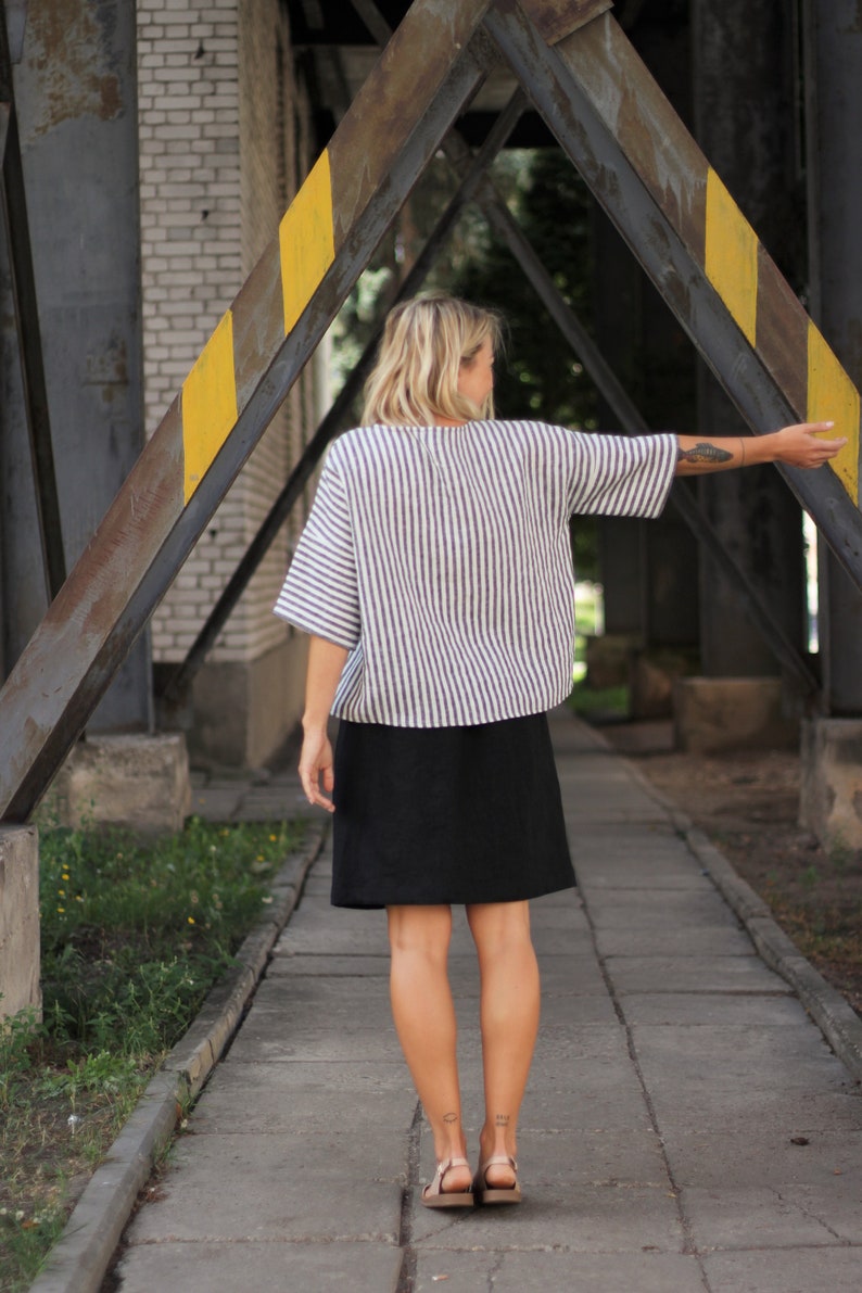 loose linen top with drop shoulder sleeves available in 31 color linen blouse Square linen top oversized linen top