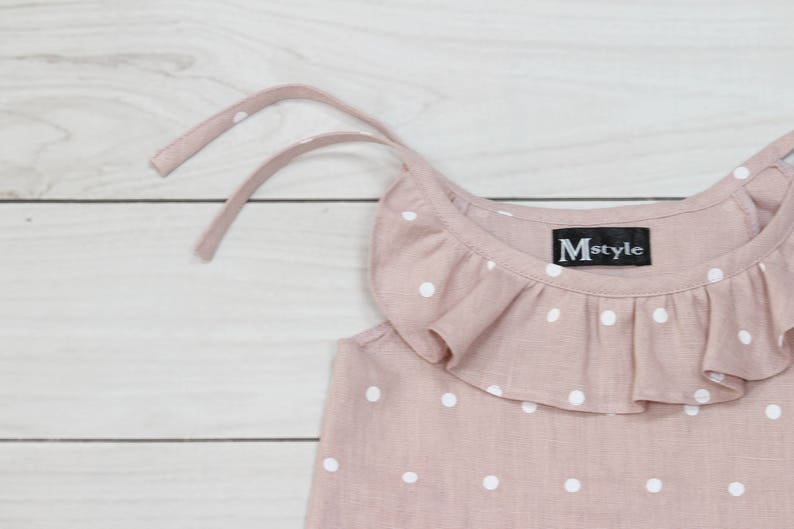 Pink linen baby girl bloomers and ruffle neck top set girls Etsy