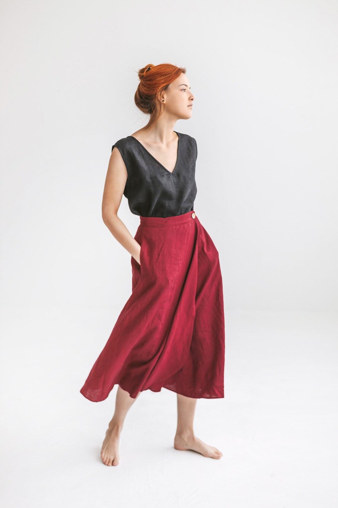 Linen wrap skirt dark blue midi linen skirt A line wrap Etsy