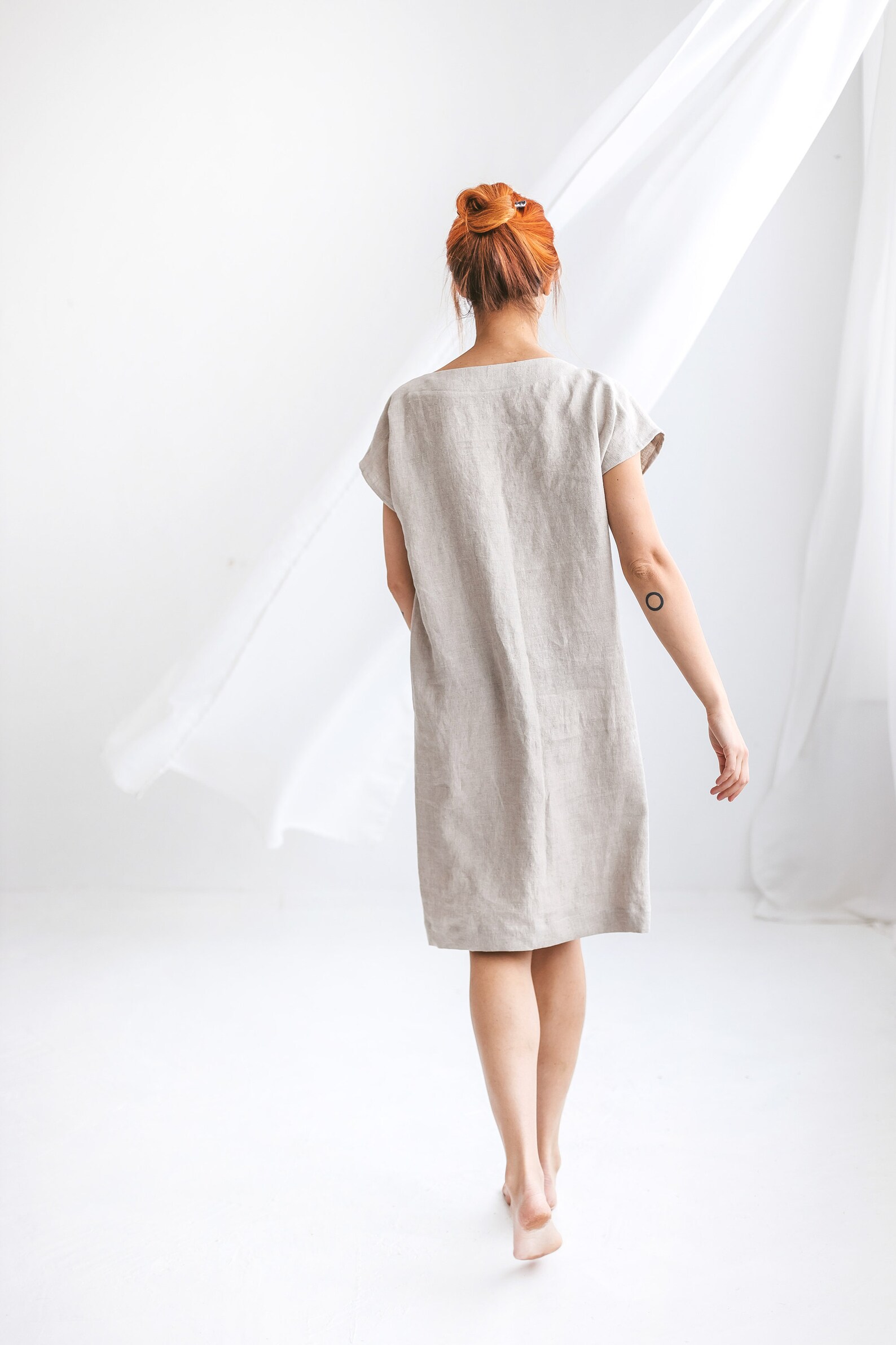 Shift linen dress in MIDI length / Natural non dyed linen | Etsy