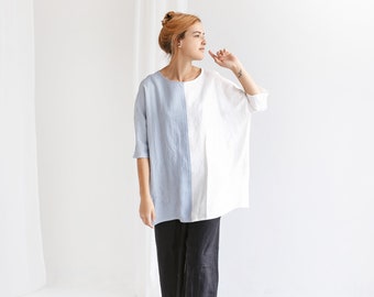 Kimono Sleeve Japan Style Tunic, Loose fit Tunic, Linen Tunic in Pastel Colours, Kimono Oversized Linen Shirt, Linen Tunic Blouse