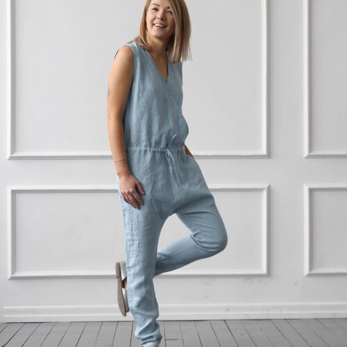 Linen Jumpsuit With Pockets Harem Jumpsuit Baggy Jumpsuit - Etsy