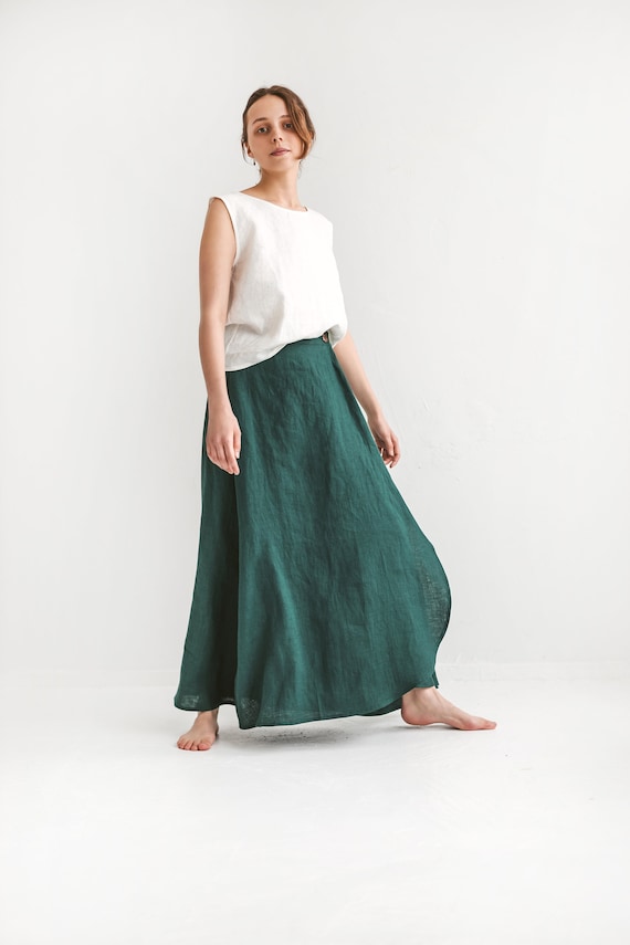 Linen Wrap Skirt Dark Green MAXI Linen Skirt A Line Wrap - Etsy Israel