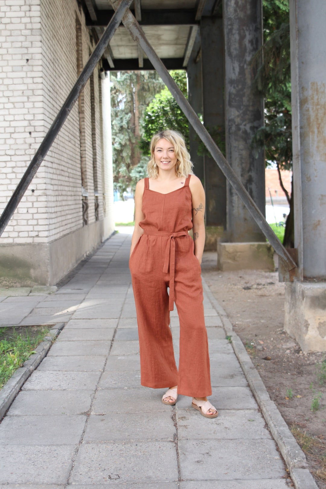 Rust linen jumpsuit 2025