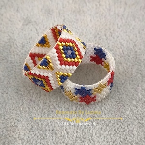Patrón de anillo de estrellas especiales de julio 3 patrones en un conteo impar anillo de peyote patrón de anillo con cuentas patrón de cuentas patrón de anillo día de la independencia