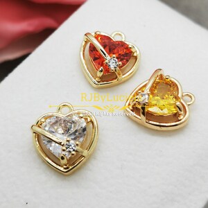 Heart charm with zircon| bracelet charm | 24k gold plated charm | beading supplies | jewelry making supplies | luxury charm | necklace charm