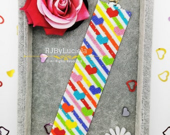 Herzen über Streifen Peyote Muster - Even Count | Peyote Muster | Peyote Armband | Rocailles Muster | Peyote Perlenmuster | schwarz