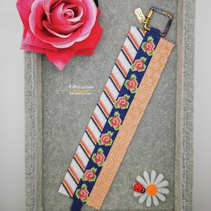 Modello Peyote con roselline rosa - Conteggio dispari (4 in uno)/modello peyote/bracciale peyote/modello di perline di semi/modello di perline di peyote