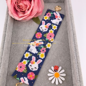 Coniglietti e fiori Modello Peyote - Conteggio Pari / modello peyote / braccialetto peyote / modello di perline di semi / modello di perline di peyote / peyote