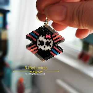 Patrón de aretes de calavera rosa- Puntada de ladrillo / aretes de puntada de ladrillo / patrón de aretes / patrón de puntada de ladrillo / patrón de aretes con cuentas