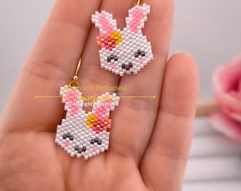 Bunnies and flowers Earrings Pattern- Brick Stitch| Earrings PDF pattern| brick stitch pattern | beaded earrings pattern
