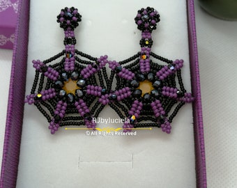 Halloween spinnenweb oorbellen handleiding | tutorial met kralenoorbellen | patroon met kralenoorbellen | Patroon met gevormde kralen | kralen oorbellen