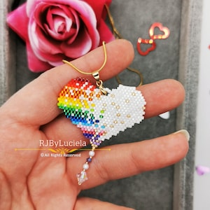 Patrón de collar de cuentas / aretes con &quot;Te amo en colores&quot; Patrón / Punto ladrillo / Patrón peyote / Aretes de corazón / Arcoíris / Patrón de amor