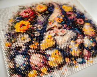 Spring Chicks and Gnome  Tapestry Pattern  tapestry |Peyote Pattern |Peyote Mini Tapestry | Peyoted Pattern |beaded pattern