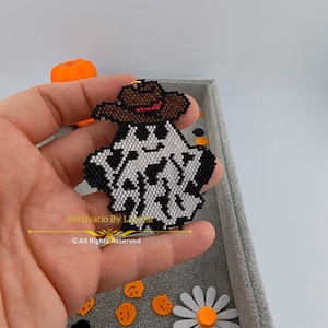 Howdy Halloween brick stitch pattern | earrings  Pattern | Brick stitch | peyoted pattern | holiday decorations |ghost | halloween pattern