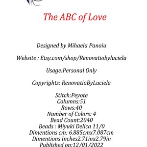 The ABC of Love Peyote Pattern | Odd Count |Mini Tapestry | seed bead pattern | peyote PDF pattern | Peyote love pattern |peyote Tapestry image 4