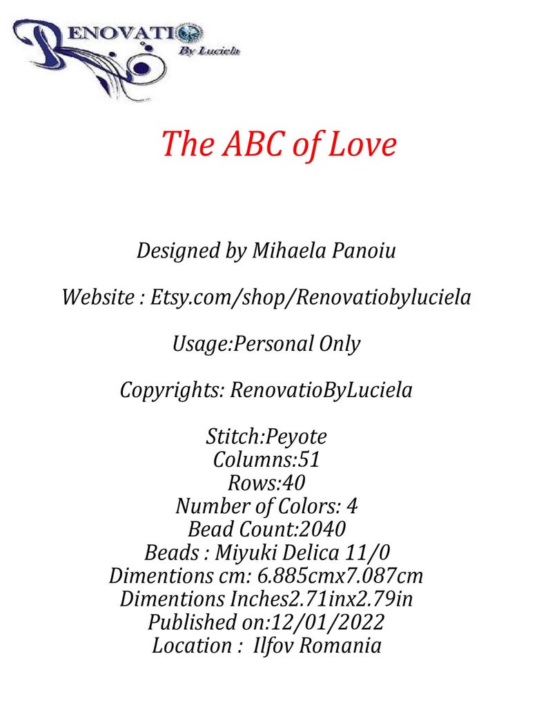 The ABC of Love Peyote Pattern | Odd Count |Mini Tapestry | seed bead pattern | peyote PDF pattern | Peyote love pattern |peyote Tapestry image 4