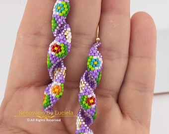Violet Garden Mosaic Earrings Pattern | Mini Floral Beaded Earrings | earrings pattern |  brick stitch pattern | beaded earrings pattern