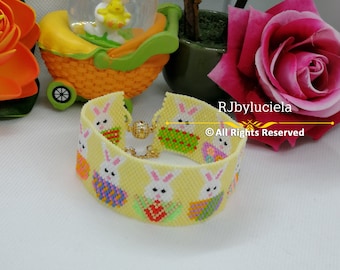 Hase im Korb Peyote Muster - Even Count | Peyote Muster | Peyote Armband | Rocailles Muster | Peyote Perlenmuster | schwarz
