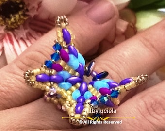 The Rainbow Butterfly Ring Tutorial -English | beaded ring pattern | seed bead pattern | beaded ring | beaded ring tutorial