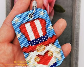 Fourth of July Gnome peyote  pattern- odd count|  beaded key chain | Gnome peyote pattern |beaded pattern | Bag Accessory