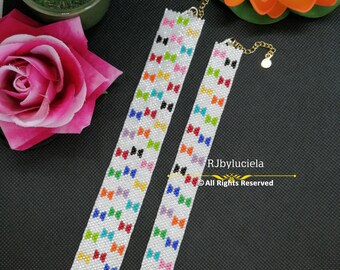 Pretty Little Bows Mother Daughter Peyote Pattern- Odd Count | peyoted pattern | peyote bracelet | seed bead pattern | peyote beaded pattern