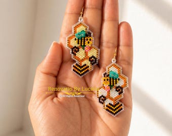 Bee Like Sommer Brick Stich Ohrringe PDF Pattern | Ohrringe aus Perlen | Honig Biene Miyuki Delica Ohrringe | Digitaler Download