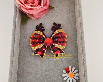 Weihnachtsschleife ziegel stich muster Ornamet MusterBrick stich peyote muster urlaub schmuck schleife weihnachts muster brosche muster