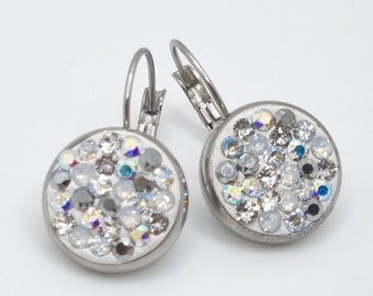 Kristalle Weiß Silber Grau Ohrringe Brisur mit Swarovski® Kristallen handmade (SCO38)