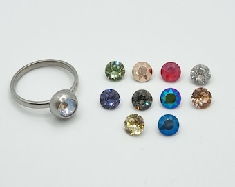 Ring Wechselring Edelstahl Kristalle Gr. 17,5 - 18 - 19 mit 10 Farben Swarovski® Kristalle zum Wechseln