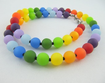 Set Kette mit Armband Regenbogen Bunt Polaris Perlen Polarisschmuck Polariskette Bunte Kette Bunter Schmuck(510)