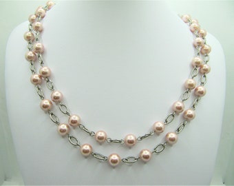 Kette Muschelkernperlen Rose Perlenkette Variabel Y-Perlenkette Karabiner  (676)