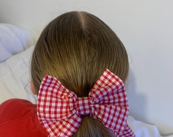 School gingham bow with long tails