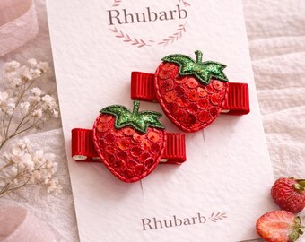 Sparkly Sequin Strawberry Hair Clips | Handmade Summer Accessories for Girls