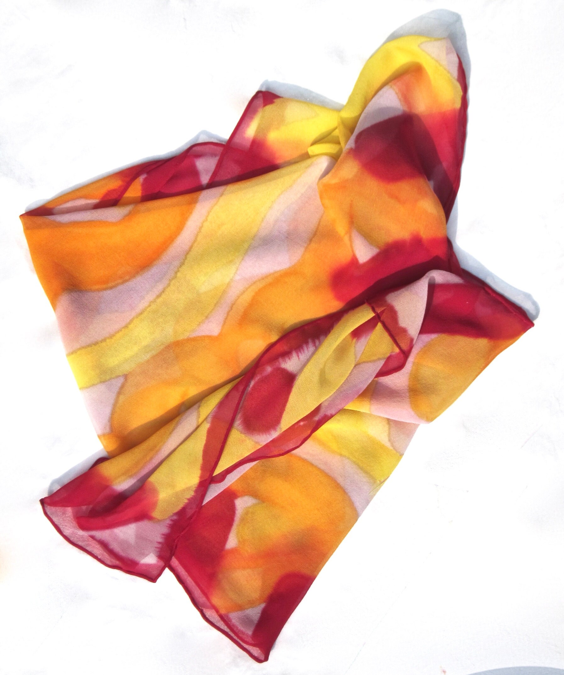 Red Orange Yellow Silk Scarf Large Chiffon Handpainted. Etsy