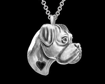 Handmade Boxer Dog Natural Ears Necklace Charm Pendant in Sterling Silver or 14K Gold for all Dog Lovers by TinyBling Jewelry
