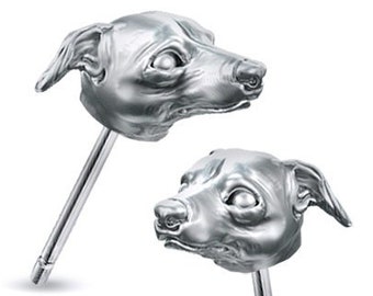 Handmade Greyhound Face Earring Studs in Oxidized Sterling Silver for all the Dog, Puppy, and Pet Lovers