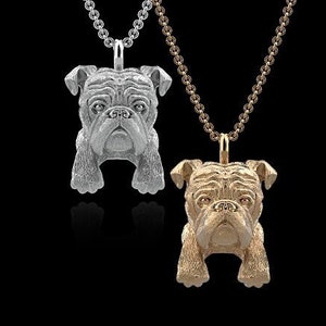 Handmade English Bulldog Necklace in Sterling Silver or 14K Gold for all Bulldog Breed Lovers