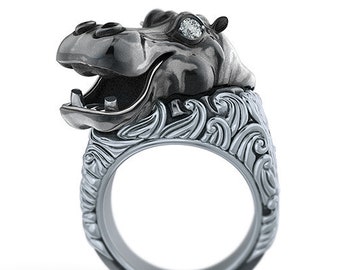 Happy Nile Hippo Radiant Diamond Ring Hippo Lovers Gift, Animal Lovers Ring,  by Tiny Bling Jewelers