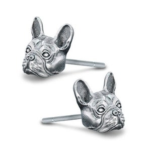 Handmade French Bulldog Earring Studs in Oxidized Sterling Silver for all the Dog, Puppy, and Pet Lovers