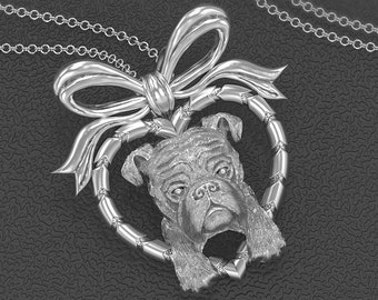 Bulldog Puppy Love Heart Necklace Pendant made in oxidized Sterling Silver. Great jewelry gift for all the Dog Lovers