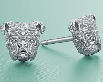 Handmade Silver English Bulldog Earring Studs in Oxidized Sterling Silver for all the Dog, Puppy, and Pet Lovers