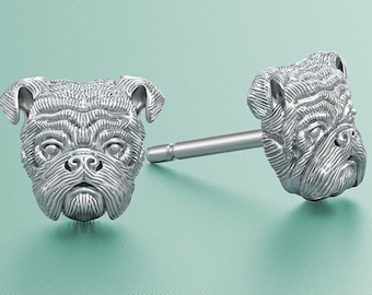 Handmade Silver English Bulldog Earring Studs in Oxidized Sterling Silver for all the Dog, Puppy, and Pet Lovers