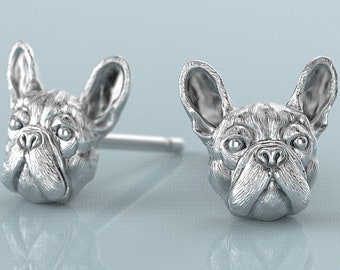 Handmade Silver French Bulldog Earring Studs in Oxidized Sterling Silver for all the Dog, Puppy, and Pet Lovers